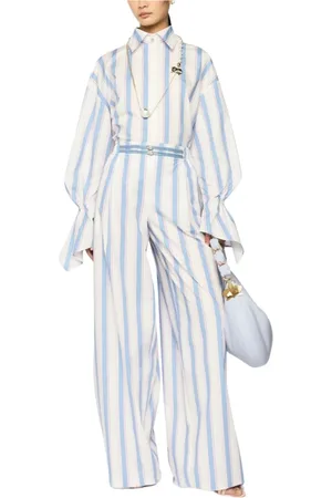 GENNY Jumpsuits & Playsuits, Dames, Veelkleurig, M, Katoen, Witte Gestreepte Wijde Pijp Broek
