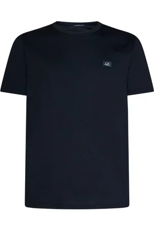 C.P. Company Tops, Heren, Blauw, L, Katoen, Blauwe T-shirts en Polos met Logo Patch