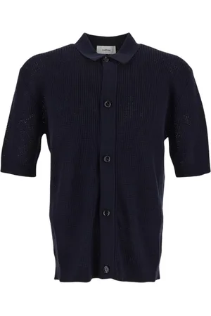 LARDINI Truien, Heren, Blauw, L, Katoen, Fijngebreid poloshirt