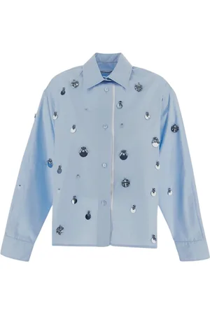 Des Phemmes Blouses & Shirts, Dames, Blauw, S, Katoen, Lange mouw knoopsluiting overhemd
