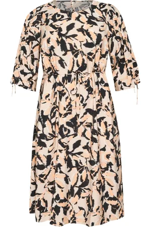 Kaffe Kleedjes, Dames, Veelkleurig, 4Xl, Vervaagd Blad Midi Jurk
