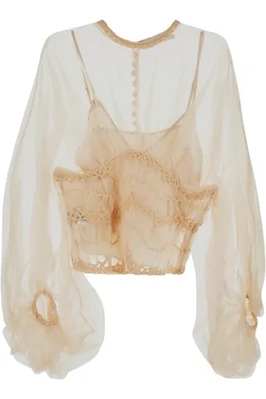 ZIMMERMANN Blouses & Shirts, Dames, , XS, Organza, Zijden Organza Longsleeve Bodice met Macramé