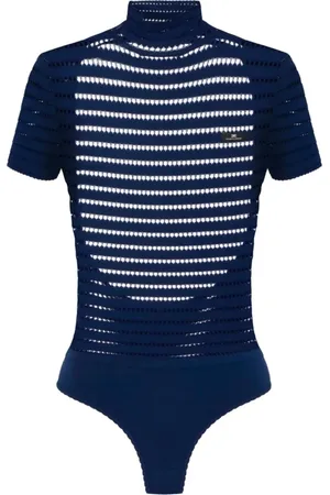 Elisabetta Franchi Tops, Dames, Blauw, S, Hoge hals gebreide body