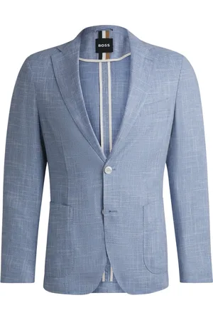 HUGO BOSS Jassen, Heren, Blauw, XL, Wol, Wollen blazer met micropatroon