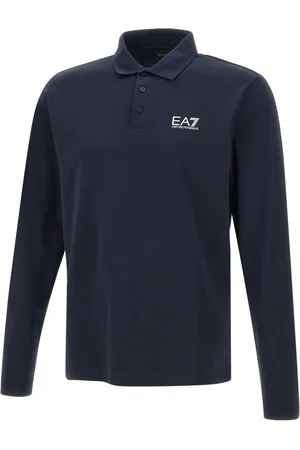 EA7 Tops, Heren, Blauw, 2Xl, Katoen, Blauw Poloshirt met Logoprint