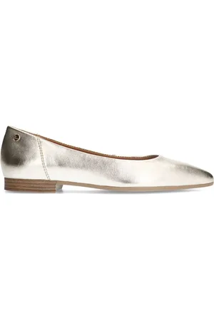Manfield Schoenen, Dames, Geel, 40 EU, Gouden Leren Ballerina