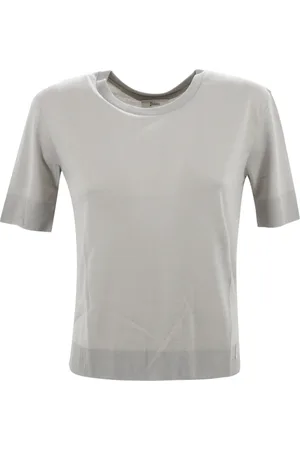 HERNO Tops, Dames, Grijs, XS, Katoen, Grijze Katoen-Lyocell Gebreide Trui