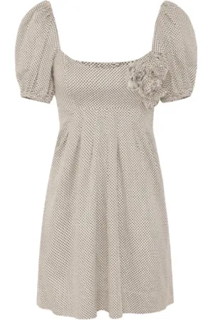 Elisabetta Franchi Kleedjes, Dames, Wit, M, Katoen, Katoenen jurk met polka dots en geborduurde rozen