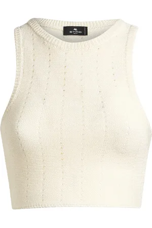 Etro Tops, Dames, , S, Katoen, Ivoor Gebreide Crop Top Openwerk Patroon
