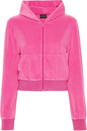Balenciaga Sweatshirts & Hoodies, Dames, Roze, XS, Roze Velvet Rits Hoodie Sweater