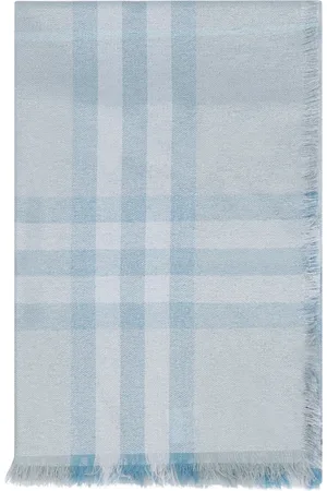 Burberry Accessoires, Dames, Blauw, ONE Size, Wol, Luxe Wol Zijden Sjaal Raffelige Zoom