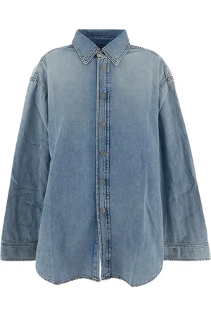 haikure Blouses & Shirts, Dames, Blauw, S, Katoen, Overhemd met klassieke kraag en metalen knopen