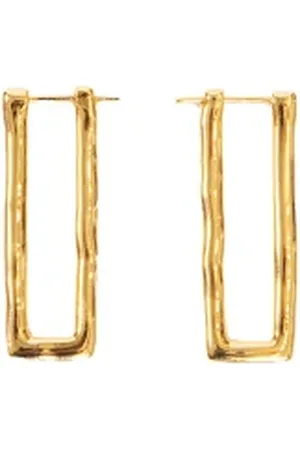 Jil Sander Accessoires, Dames, Geel, ONE Size, Gouden Rechthoekige Hoepel Oorbellen Paar