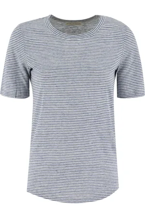 LE TRICOT PERUGIA Tops, Dames, Blauw, S, Linnen, Gestreept linnen T-shirt voor de zomer