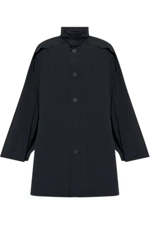 Issey Miyake Mantels, Heren, Blauw, L, Polyester, Homme Plisse jas met opstaande kraag