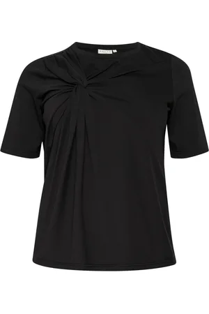 Kaffe Tops, Dames, Zwart, S, Katoen, Zwart Diep T-shirt met knoopdetail