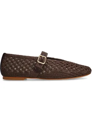 Manfield Schoenen, Dames, Bruin, 39 EU, Bruine Bast Ballerina met Gouden Gesp