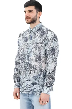 Roberto Cavalli Overhemden, Heren, Veelkleurig, M, Tropische Print Overhemd met Lange Mouwen