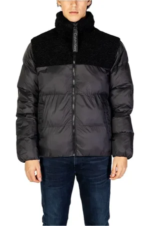 Calvin Klein Jassen, Heren, Zwart, L, Polyester, Zwarte Polyester Jas Herfst/Winter Collectie