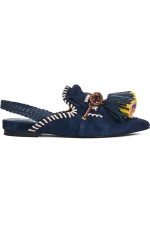 Elena Iachi Schoenen, Dames, Zwart, 37 EU, Suède, Blauwe Suède Slingback met Kwastjes
