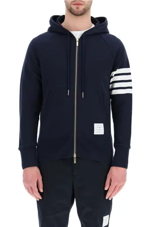 Thom Browne Sweatshirts & Hoodies, Heren, Blauw, M, Katoen, Classic Loopback 4-Bar Full Zip Hoodie