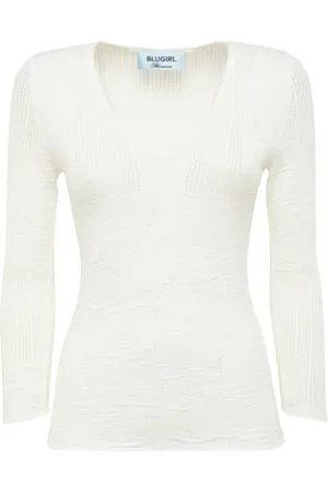 Blugirl Truien, Dames, Wit, S, Polyester, Bloemen V-hals Trui