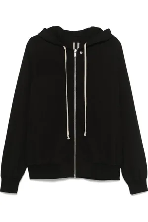 Rick Owens Sweatshirts & Hoodies, Heren, Zwart, L, Katoen, Zwarte zwarte sweatshirt met rits en zakken