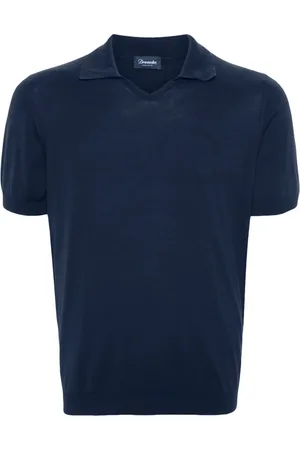 DRUMOHR Tops, Heren, Blauw, S, Katoen, Navy Polo Shirt Fijn Gebreid