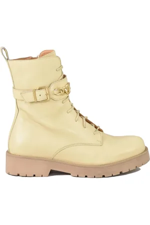 Twin-Set Schoenen, Dames, Geel, 36 EU, Leer, Leren enkellaars met rubberen zool