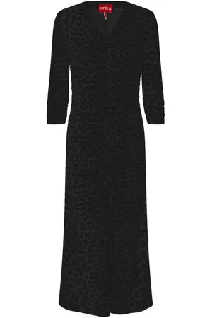 Crās Kleedjes, Dames, Zwart, XL, Nylon, Flatterende V-hals Jurk met Gedrapeerd Detail
