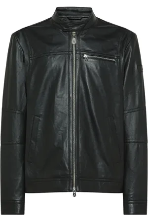 Peuterey Jassen, Heren, Zwart, M, Leer, Zwarte leren bikerjas