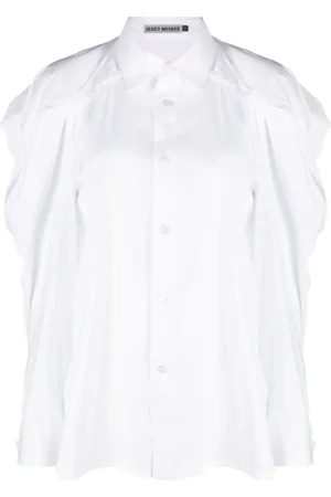 Issey Miyake Blouses & Shirts, Dames, Wit, M, Wol, Wolkenwit Overhemd met Lange Mouwen