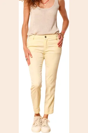 Masons Broeken, Dames, Geel, M, Elegante Slim Fit Chino Broek
