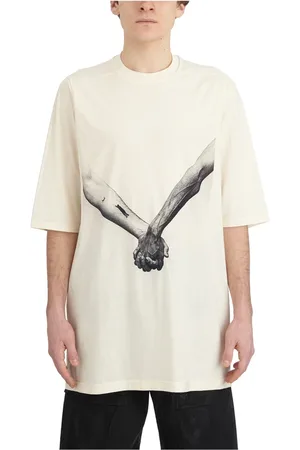 Rick Owens Tops, Heren, Wit, S, Jumbo Natural Black T-Shirt