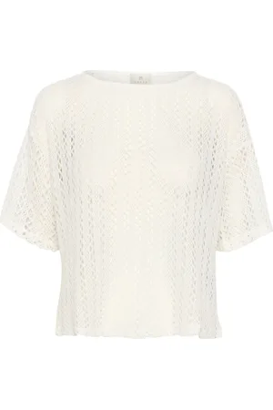 Kaffe Blouses & Shirts, Dames, Wit, L, Chalk T-shirt met Gestreept Patroon