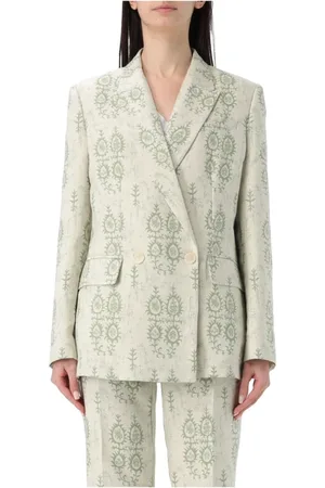 Dondup Jassen, Dames, Groen, M, Katoen, Gedrukte Katoenen Blazer Dubbel-Breasted Kraag