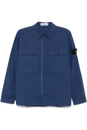 Stone Island Jassen, Heren, Blauw, L, Navy Kompasjas Drukknoopsluiting