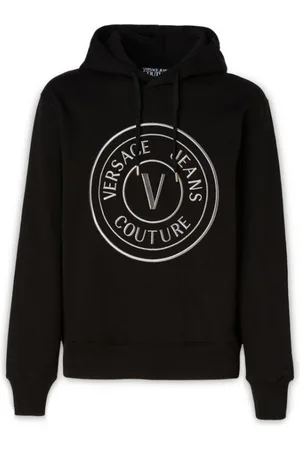VERSACE Sweatshirts & Hoodies, Heren, Zwart, XL, Katoen, Zwart Katoenen Hoodie