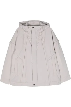 Issey Miyake Jassen, Heren, Grijs, L, Gewatteerde capuchonjas in koel grijs