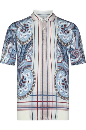 Etro Tops, Heren, Veelkleurig, L, Katoen, Paisley Print Polo Shirt
