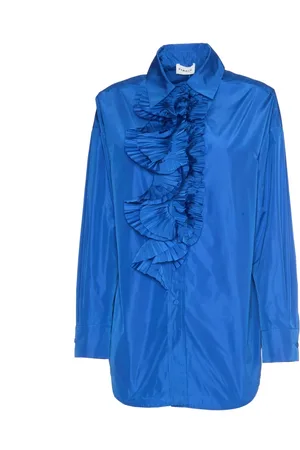 P.A.R.O.S.H. Blouses & Shirts, Dames, Blauw, M, Polyester, Hemelsblauwe Ruche Blouse