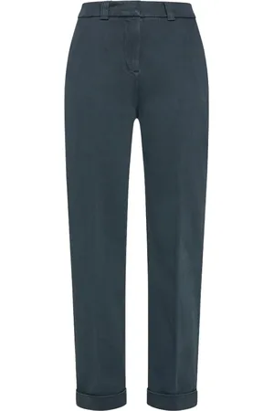 Peuterey Broeken, Dames, Blauw, M, Katoen, Katoenen Stretch Straight Leg Broek