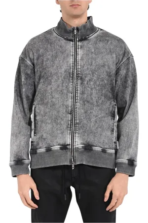 Diesel Sweatshirts & Hoodies, Heren, Grijs, L, Denim, Gemarmerde denim track jack met logo