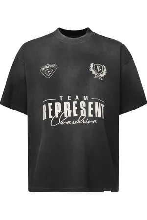 Represent Tops, Heren, Zwart, S, Katoen, Katoen Logo Print Crew Neck T-shirt