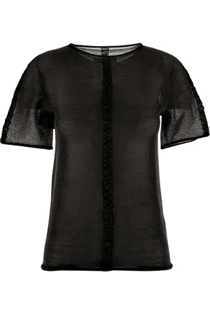 UMA WANG Tops, Dames, Zwart, M, Katoen, Semi-Transparante Crew Neck Top Vrouw
