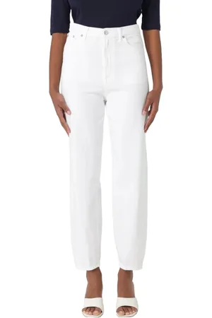 Dondup Jeans, Dames, Wit, W32, Katoen, Hoge taille losse katoenen broek