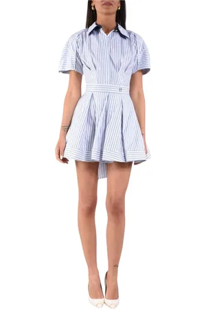 Elisabetta Franchi Kleedjes, Dames, Veelkleurig, S, Katoen, Gestreepte popeline jurk met ceintuur