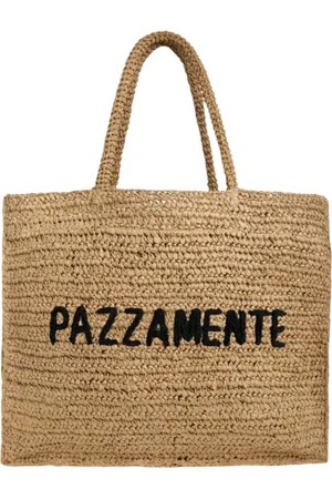 Aspesi Tassen, Dames, , ONE Size, Jute, Natuurlijke Jute Medium Tas met Zwart Borduurwerk