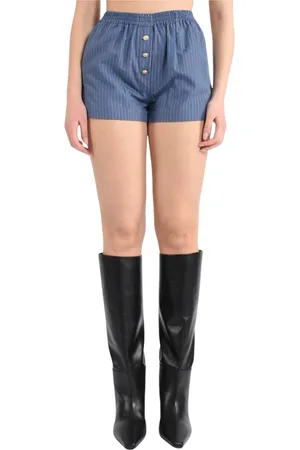 A PAPER KID Korte broeken, Dames, Blauw, XS, Nylon, Gestreepte Lamé Shorts met Elastische Taille