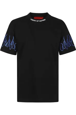 Vision Of Super Tops, Heren, Zwart, L, Zwart T-shirt met blauwe vlammen